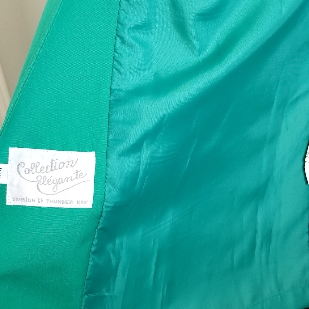 80s Vintage Emerald Spring Green Dopamine Trench Coat Maxi Lenght Size Large - Picture 10 of 13